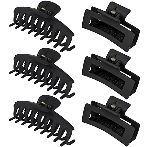 79Style 6pcs Hair Claw Clips For Women - Big 3.5 Inch Banana Hair Clips, Plastic Claws For Thick, Thin, Long Hair, Cute Accessory For Girls (Black)