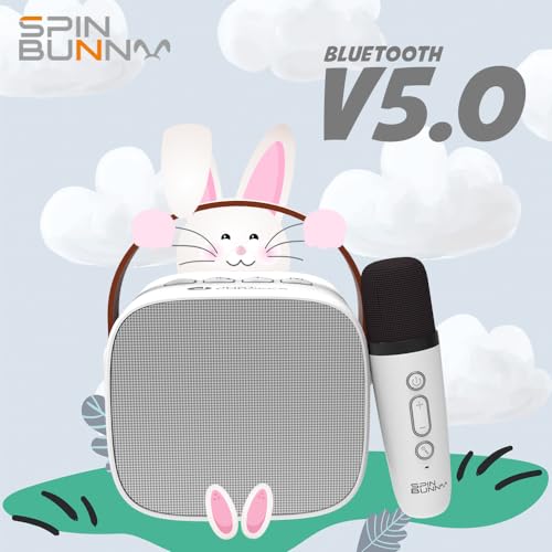 Image of Just Corseca Spin Bunny Karaoke Portable Speaker | with Wireless Mic | 2 * 5W Speakers | Rich and Full-Bodied Sound | Bluetooth connectivity, TF Card Support, and Aux Support (White)