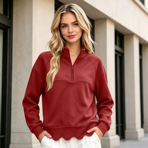 Quarter Zip Pullover Women Comfy Scalloped Collared Pullover Sweatshirts - image 2