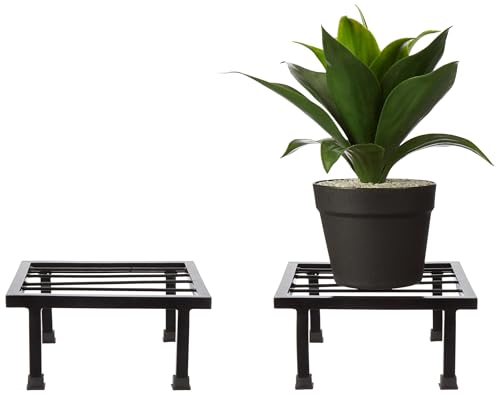 Image of Amazon Brand - Solimo Premium Metal Flower Pot Plant Stand (Black, Set of 2) |Heavy Gauge Iron Pot Stand | Gamla Stand for Home | Plant Stand for Balcony /Living Room