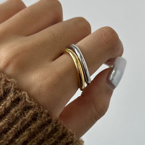 Waterproof Non Tarnish Gold Stackable Rings for Women - Water Resistant Tarnish Free Wave Chunky Rings - Stainless Steel Gold Rings for Women2
