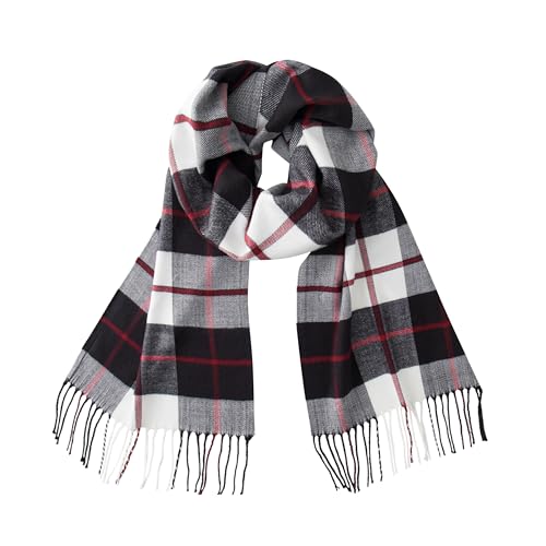 CALVIN & OLIVIA Cashmere Feel Scarf Soft Winter Ombre Nova Buffalo Tartan Tweed Houndstooth Plaid Chic Gift for Men Women Black White Red Plaid