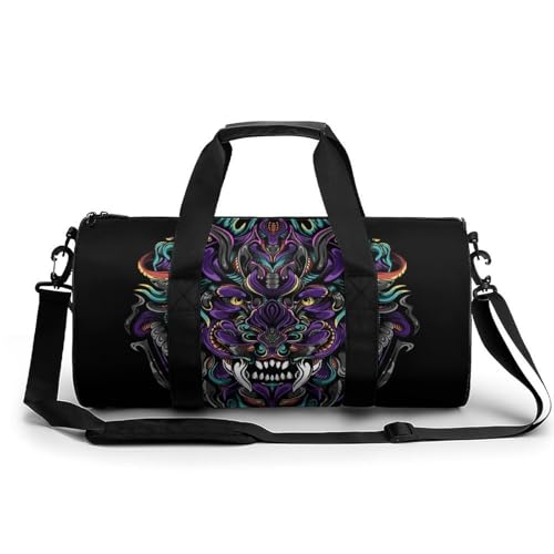 Sac de gym tête de lion colorée et duffel bag de voyage 45x23x23cm compact