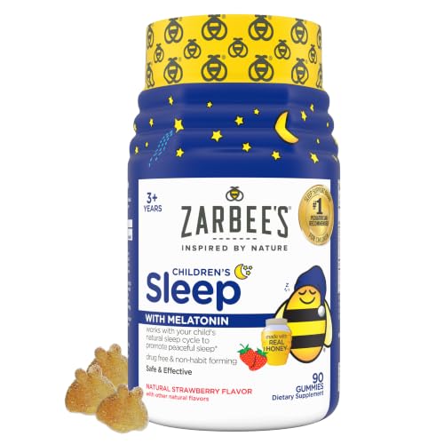 Zarbees Kids Melatonin Gummies with 1mg Melatonin Kids Sleep Gummy Promotes Peaceful Sleep Drug-Free Non-Habit-Forming Natural Strawberry 90 ct