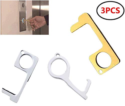 Llavero personalizado, abridor de puerta sin contacto de cobre, fácil de llevar, EDC, herramienta clave para manija de puerta pública al aire libre, botón táctil, máquina ATM (3 piezas)