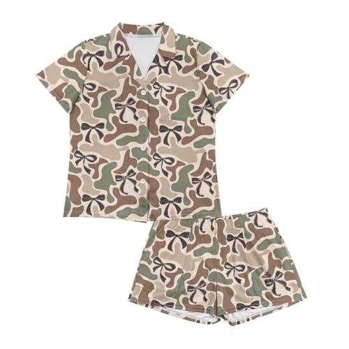Image of Renewold Women's Short Sleeve Pajama Set Button Down Sleepwear with Notch Collar Soft Lounge Top and Shorts with Pockets