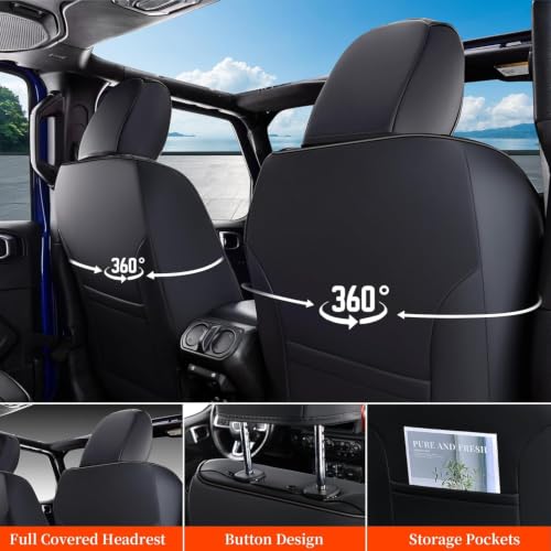 Image of Coverado Seat Covers Full Set for 2013-2017 Jeep Wrangler 4 Door, Waterproof Black Car Seat Protector for Truck Automotive Custom Fit for Jeep Wrangler, Full Coverage Wrangler Seat Custions