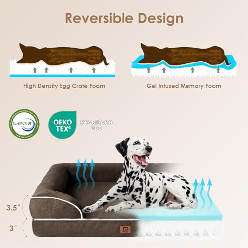 Image of EHEYCIGA Orthopedic Dog Beds for Extra Large Dogs, Waterproof Memory Foam XL Dog Bed with Sides, Non-Slip Bottom and Egg-Crate Foam Big Pet Couch Bed with Washable Removable Cover, Brown