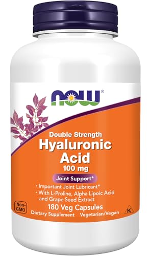 NOW Foods Supplements Hyaluronic Acid 100 mg Double Strength with L-Proline Alpha Lipoic Acid and Grape Seed Extract 180 Veg Capsules (1)