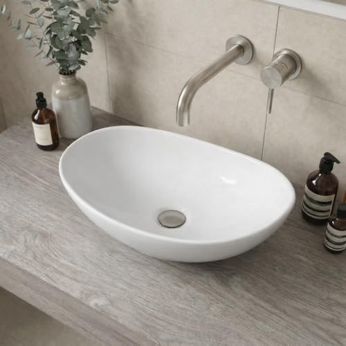 Affine® Countertop Basin for Bathroom and Cloakroom Hand Wash Basins Sink Modern White Gloss Oval, 410 x 330mm