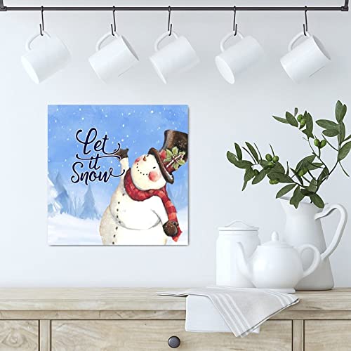 Panneau mural en bois Let It Snow déco d'hiver chic pour cuisine 30cm