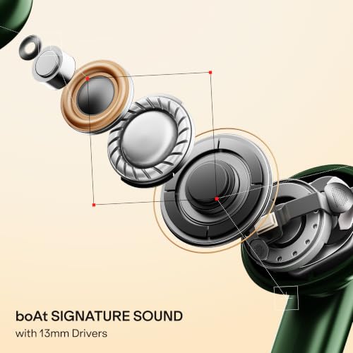 Image of boAt Airdopes Plus 224, Powerful Spatial Audio, 60H Playback, Quad Mics AI-ENx, 13 mm Drivers, Hearables App, Multipoint Connectivity, Google Fast Pair, Bluetooth v6.0 TWS Earbuds (Forest Green)