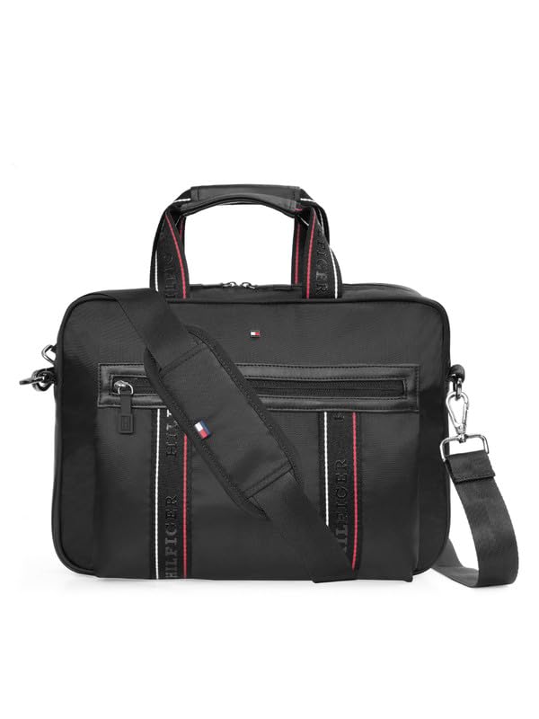 Image of Tommy Hilfiger Professional Business Case Koniag - Black | Backpack for School, College and Work | Water-Resistant | Fits 14-inch Laptop, with Trolley Sleeve & 1-Year Warranty