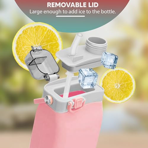 Collapsible-Water-Bottle--20oz-Silicone-Water-Bottle-with-Straw-and-Hook--Portable-and-Foldable-Water-Bottle-for-Office-Hiking-Sports--Leakproof-and-BPA-Free-Travel-Bottle-Pink