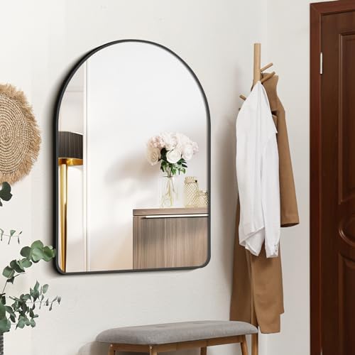 Image of FORBATH Arched Mirror 30x40 Inch, Black Arched Bathroom Mirror Wall Mounted Modern Black Aluminum Frame Decor Large Dresser, for Bedroom Living Room Entryway, Hanging or Leaning Against Wall