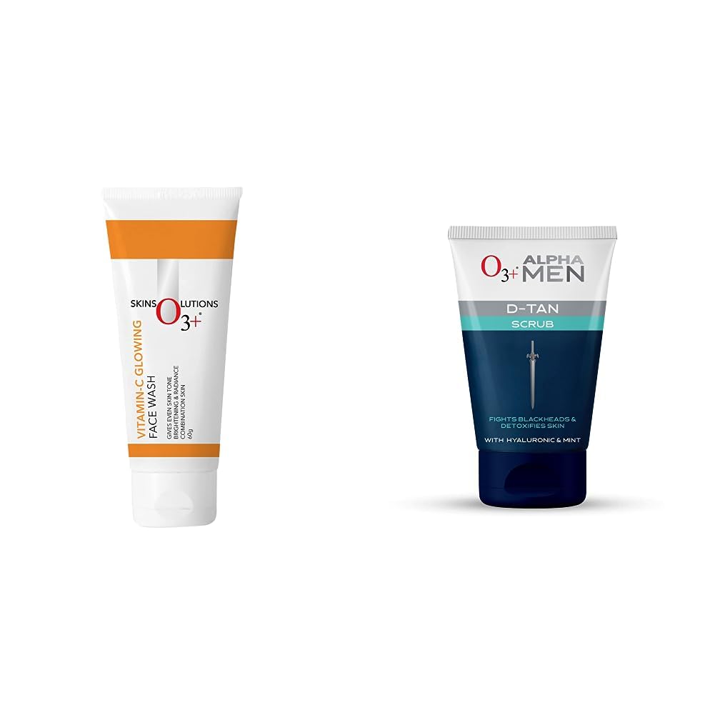 O3+ Vitamin C Face Wash Glow For Daily Brightening & Gentle Cleansing 60g & O3+ ALPHA MEN Acno D-TAN Scrub With Hyaluronic & Mint 50g - Detan Scrub for TAN removal Combo-image-40
