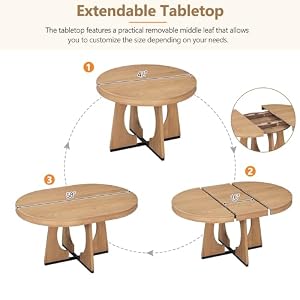 Merax Rustic Round Dining Table Set for 4 Extendable Wood TabletopUpholstered ChairsRetro Geometric Design Ideal for Dining Room and Kitchen Natural
