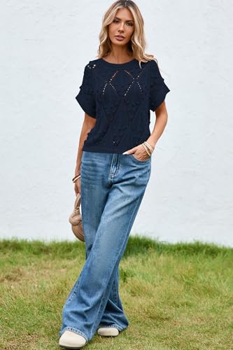 Image of Cakulo Women's Crochet Short Sleeve Sweater Summer Boho Tops