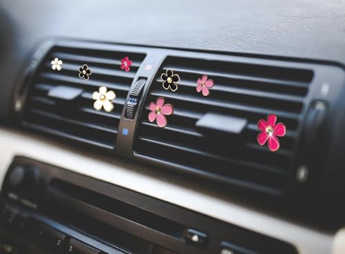 Image of 6pcs Daisy Flower Car Air Vent Clips with Fragrance Pads | Car Air Outlet Freshener Clip, Charm Car Inter Decor, Air Conditioning Outlet Clip Car Air Freshener Dashboard Accessories