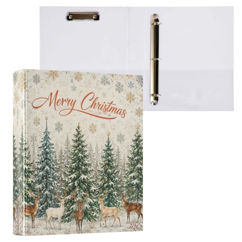 Image of Winter Forest Deer Christmas 3 Ring Binder with 2 Interior Pockets 1.5 inch Binders 3 Ring Heavy Duty Fit 8.5 inch x 11 inch Letter Size for Office School, 2 Pack