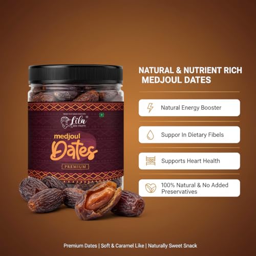 Image of LILA DRY FRUITS Premium Medjoul Dates 100 g (Medjool Date) | Khajoor Rich Source of Potassium & Iron with No Added Sugar or Preservatives | Low GI Energy Snack Khajur Perfect for Gifting