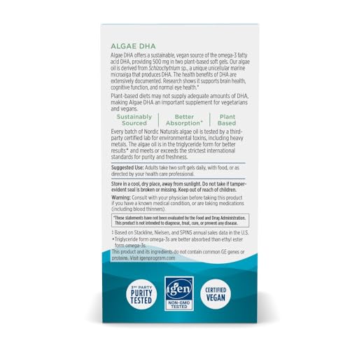 Nordic Naturals Algae DHA, 500mg Vegan Omega-3 Oil, Plant-Based - 60 Count - image 7