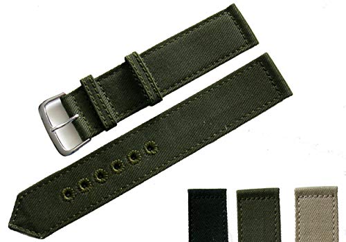 Canvas WWII 2pc Military watchband Vintage style strap Embroidered eyelets NATO 16mm 18mm 20mm 22mm USA stock (Olive Green, 16mm)