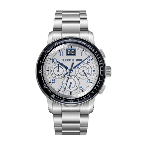 Cerruti 1881 Petroio Silver Dial Stainless Steel Bracelet Chronograph Watch for Men, 43mm