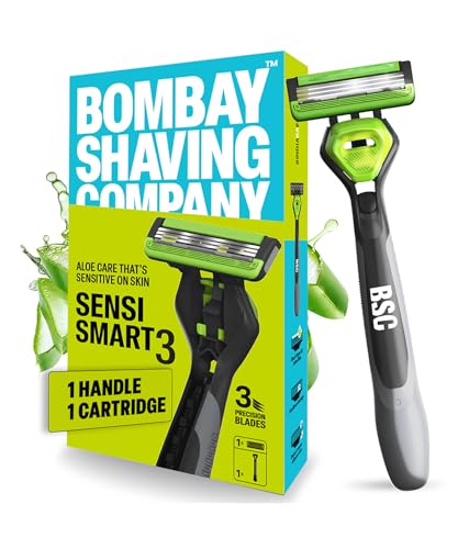 Image of Bombay Shaving Company Sensi Smart 3 Razor | Shaving Razor for Men | Aloe Gel and Argan Oil Lubra Strip | Pivot Head for Smooth Glide
