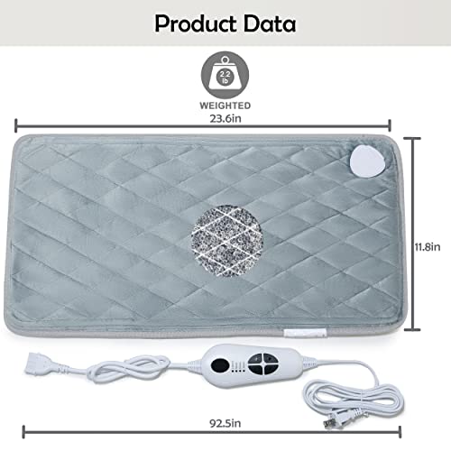 Weighted Heating Pad - 2.2Lb Large Electric Heated Pad,With 6 Temperature Levels,With 4 Kinds Of Time Automatic Shutdown,Fast-Heating Technology For Waist/Abdomen/Neck Pain And Cramps Relief,12''×24'' #TOP3