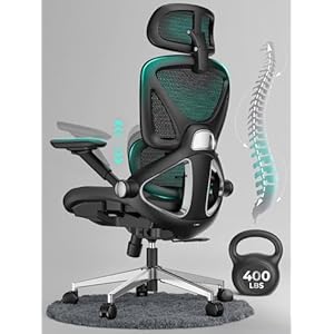 CAPOT Ergonomic Mesh Office Chair, Adjustable Lumbar High Back Desk Chair 400lbs, 4D Flip-up Arms, 3-Level Tilt Backrest, 3D Headrest, PU Wheels, Swivel Rolling Computer Seating for Long Desk Work