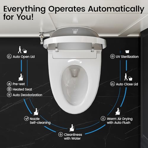 Smart Bidet Toilet with Auto Flush, Heated Seat & Dryer, Night Light, Blackotide Black