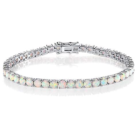 GMESME 18K White Gold Plated Opal Purple Amethyst Rainbow Gemstone Classic Tennis Bracelet 7.5 Inch 7.5 inches Cover