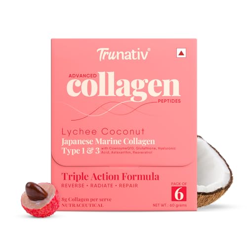 Image of Trunativ Collagen Supplements | Advanced Japanese Marine Collagen Powder for Women & Men | Type 1 and 3 Hydrolyzed Peptides | Supplement with Hyaluronic Acid | Supports Skin Glow, Hair Growth, and Nail Strength | Lychee Coconut | 60g (Pack of 1)