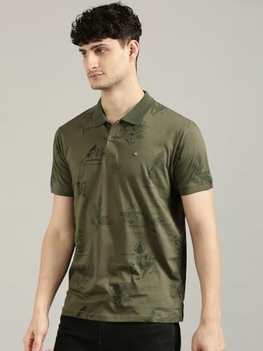 Image of JOVEN Mens Printed Polo Neck Half Sleeve Regular Fit Mercerised Cotton T-Shirt