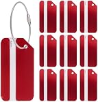 WANDIC Luggage Tag, 10pcs Red Aluminum Alloy Travel Bag Tags with Name Id Card, Metal Baggage Suitcases Labels with Key Ring for Travel Business