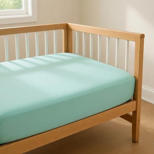 Image of Everyday Kids Fitted Crib Sheet, 100% Soft Breathable Microfiber Baby Sheet, Fits Standard Size Crib Mattress 28in x 52in, Aqua Nursery Sheet