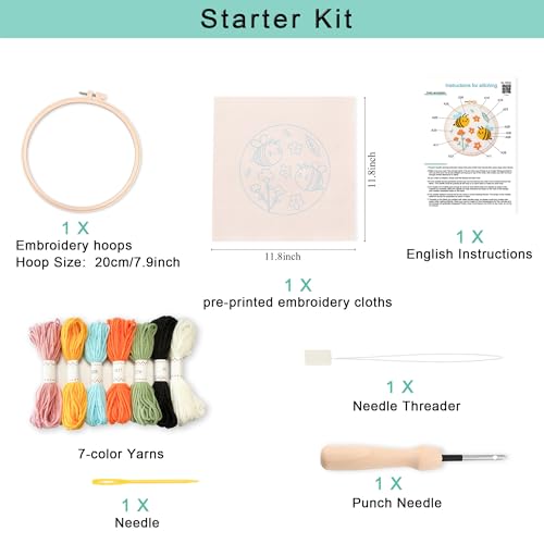Image of REEWISLY Punch Needle Embroidery Kit, Embroidery Hoop, Essential Punch Needle Supplies,Ideal Punch Art for Beginners,DIY Adults Embroidery, Video Teaching (65232)