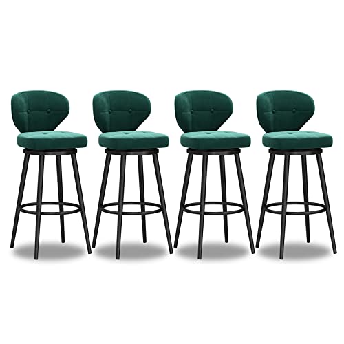 WDSOPK Taburete De Bar Giratorio Moderno De Terciopelo Blanco con Respaldo Bajo Y Patas De Metal Negro,Altura De Mostrador,Silla De Isla De Cocina para Desayuno En C(Verde-4 Piezas-Altura: 75 Cm)