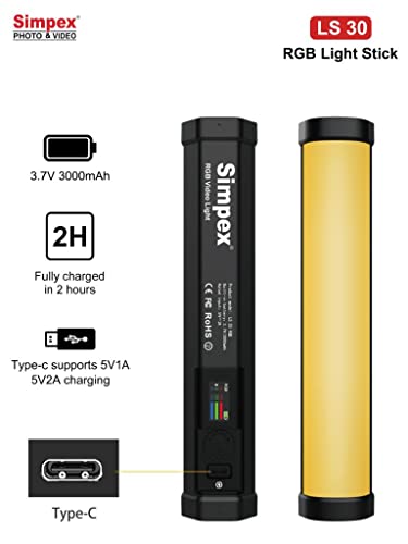 Image of Simpex LS 30 Mini RGB Led Light Stick with Built in Battery with Magnet Plates, Table Top Tripod for Professional Shoots