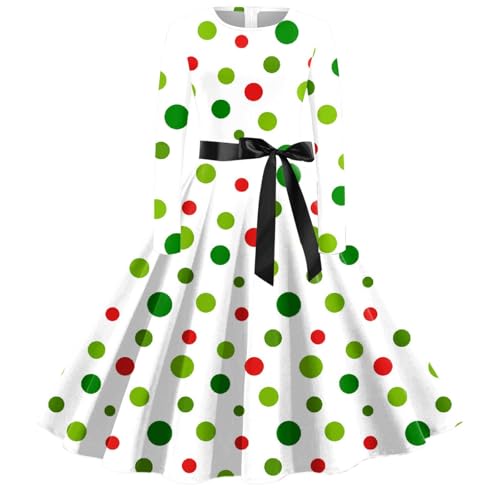 Kleid Für Weihnachten Damen 50er Jahre Audrey Hepburn-Stil Elegantes Cocktailkleid Langarm Crew Neck Weihnachtsmann Vintage Midikleider Blumenkleider...