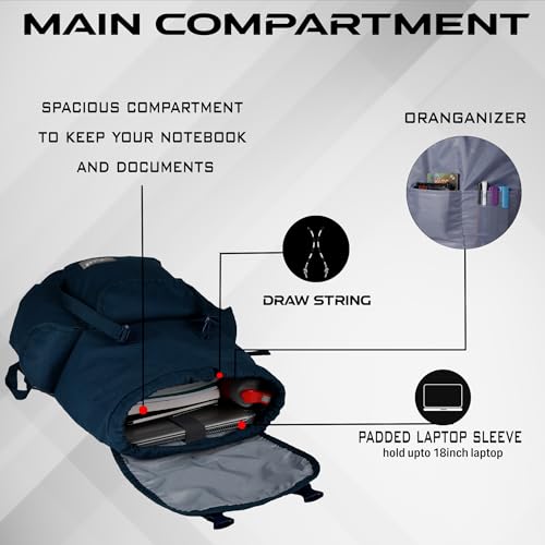 Image of F Gear Webster Canvas 21L Laptop Backpack Fits 18 inch Laptop 1 Main Compartment Drawstring Closure 3 Pkts Organizer Gifts for Men Women Boys Girls Adults Casual /College /School /Travel Bag