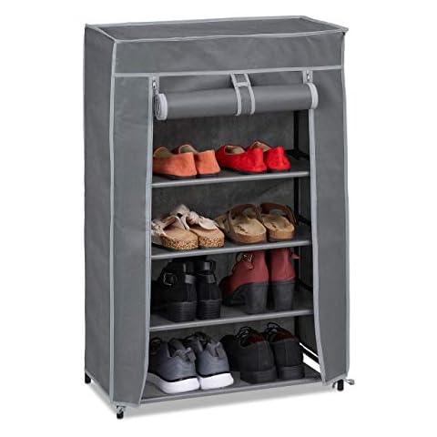 Relaxdays Zapatero Tela, 5 Baldas, 15 Pares, Funda Extraíble Cover