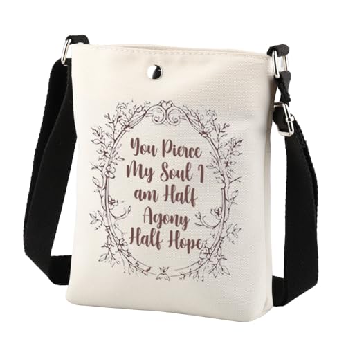 You Pierce My Soul I Am Half Agony Half Hope Jane Austen Inspired Gifts - Bolsa cruzada para amantes de los libros, regalos literarios, White, 8.26*5.9 inches You Pierce My Soul I Am Half Agony Half Hope Jane Austen Inspired Gifts - Bolsa cruzada para amantes de los libros, regalos literarios, White, 8.26*5.9 inches