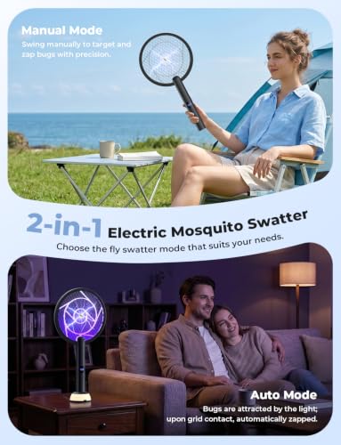 Image of YISSVIC Electric Fly Swatter Bug Zapper Racket Dual Modes (Black Beige)