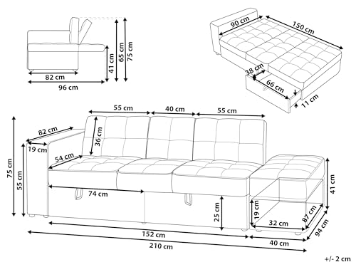 Couch Gästebett Sofa 3er Dreisitzer mit Bettkasten schwarz modern Falster – Bild 4