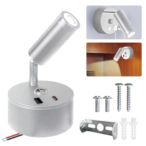 Spot 12V LED Camping Car,Lampe de Chevet Murale,Liseuse Murale avec USBC-Touchez le Panneau de Commande-Applique Liseuse 3 Effets de Lumière,Peut être...