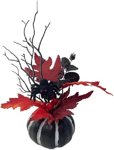 Adorno de calabaza artificial de Halloween, centros de mesa de hoja de arce y calavera de otoño de 9 pulgadas para arreglo floral de Halloween,
