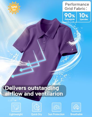 Image of MIVEI Kids' Performance School Uniform Polo Shirt Breathable UPF50+ | Youth Boys Girls Short Sleeve Golf Collared Shirts Grid Dry Fit Wrinkle Free Stretch Lightweight Cool Athletic Button Dress