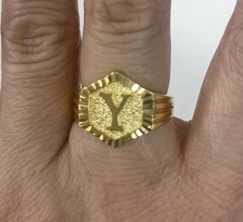 Image of 18k gold plated brass Hexagon shape initial ring already sized ring